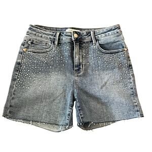 Judy Blue Women’s Denim Shorts L Studded Rhinestone Cutoff Jean Shorts Festival